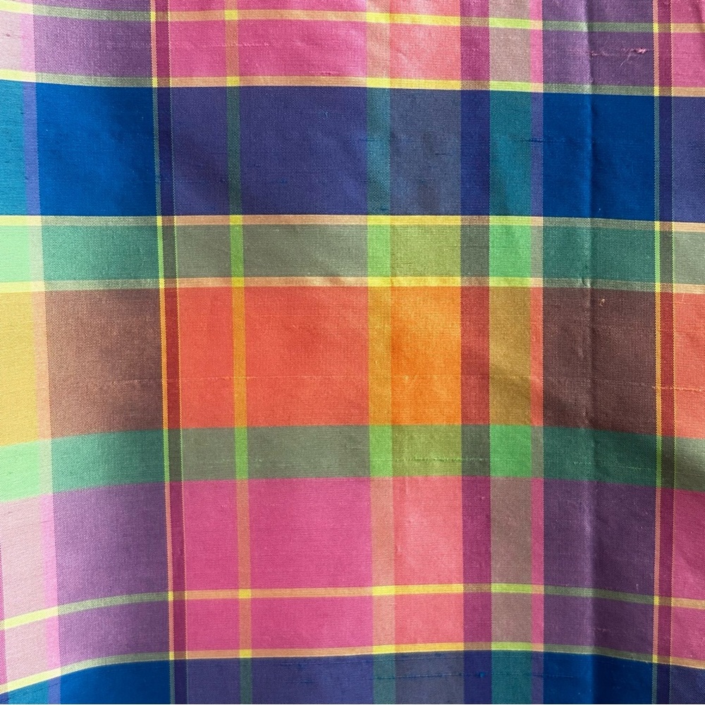 Jones New York Signature Spring Summer Preppy Plaid Silk Shantung Blouse M - Picture 5 of 7